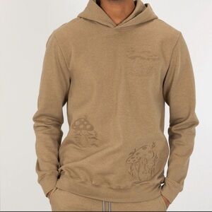 Blind Rooster Tan Hoodie with mushrooms embroidered
